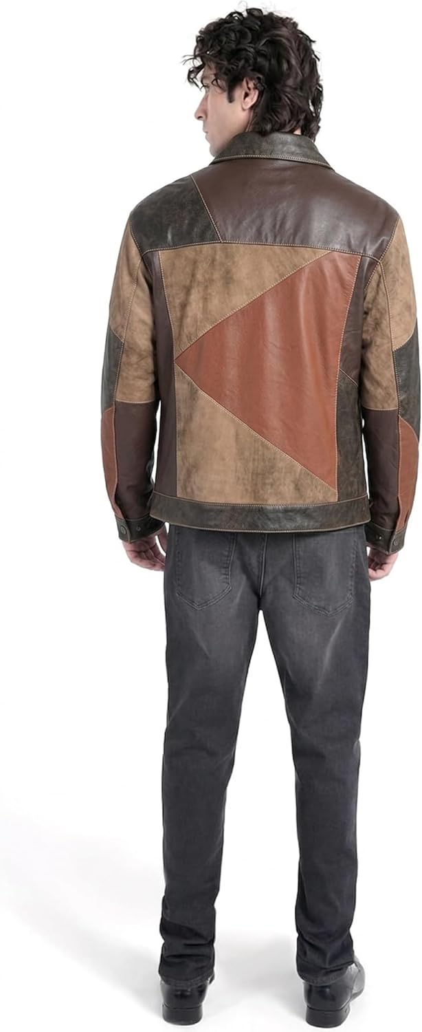 Varese Heritage Trucker — full-grain lambskin leather jacket, on model