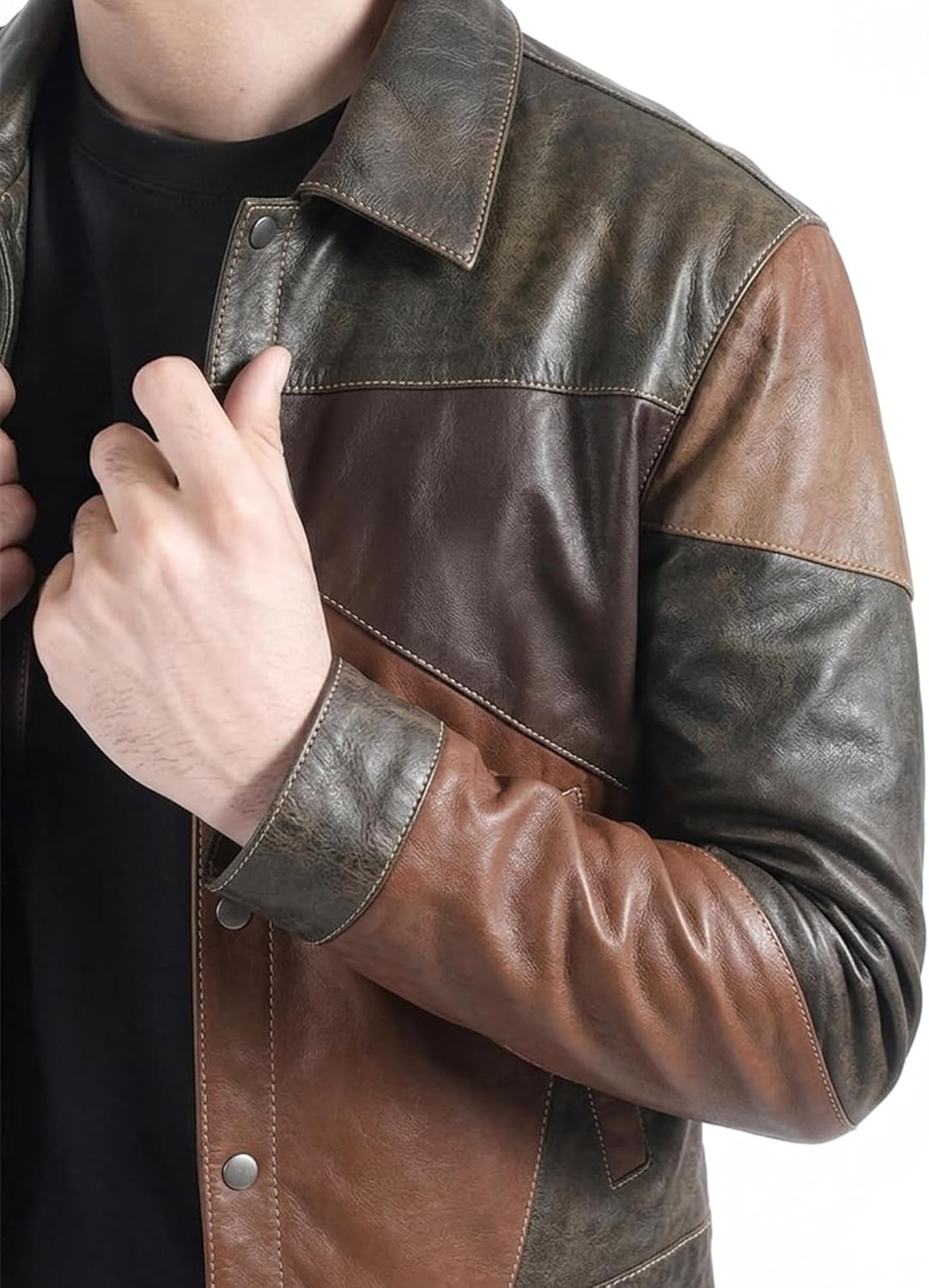 Varese Heritage Trucker — full-grain lambskin leather jacket, sleeve and pocket detail