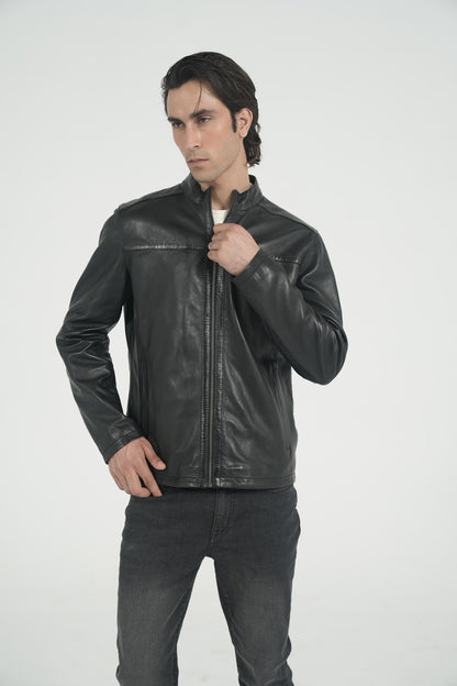 Cuneo Café Racer — full-grain lambskin leather café racer jacket, black