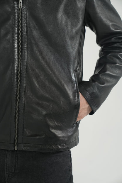Cuneo Café Racer — full-grain lambskin leather café racer jacket, black