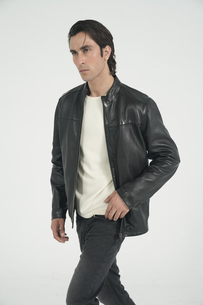Cuneo Café Racer — full-grain lambskin leather café racer jacket, black