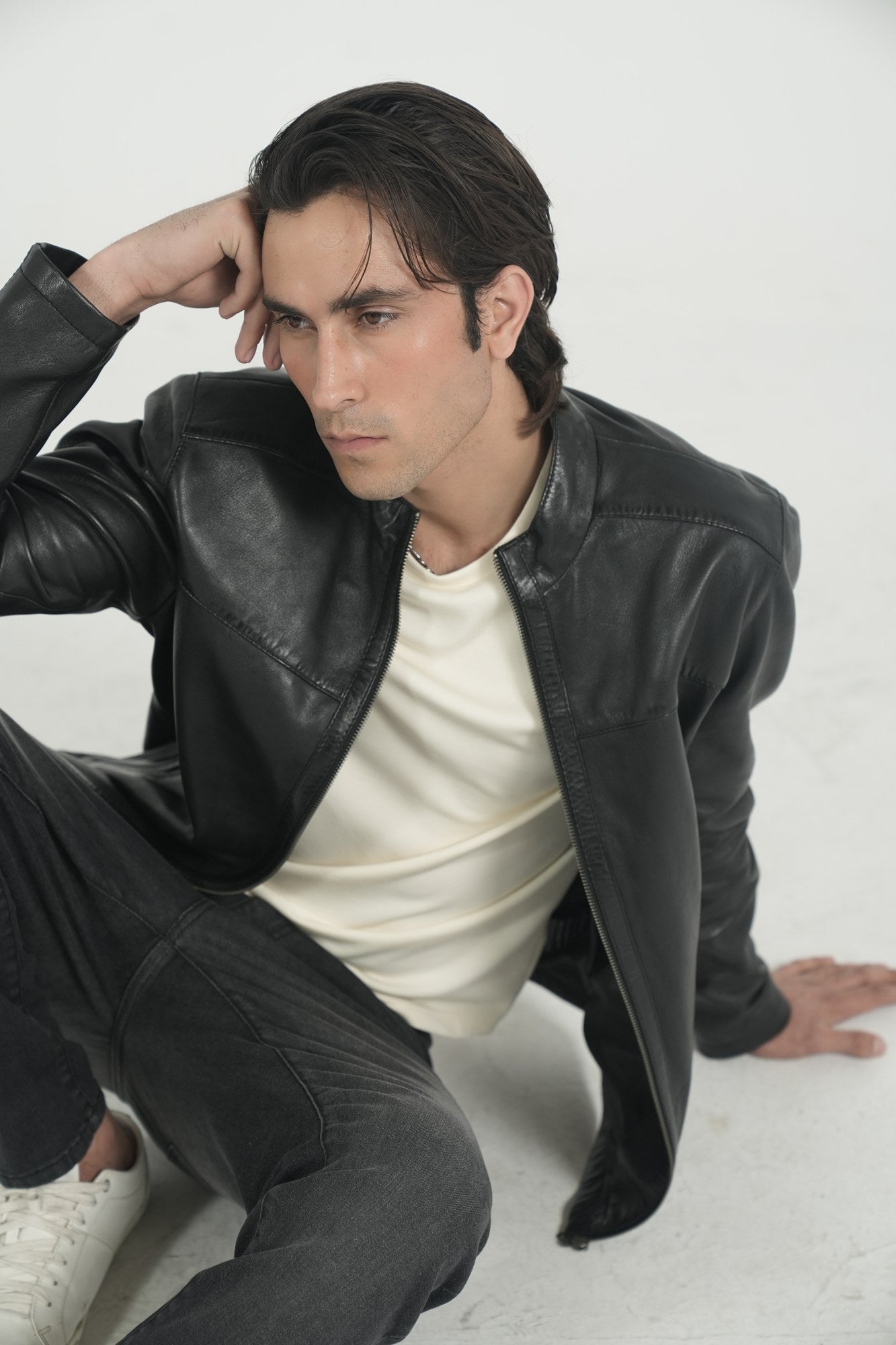 Cuneo Café Racer — full-grain lambskin leather café racer jacket, black
